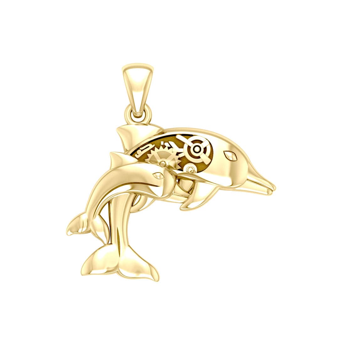 Maura Gems and Jewellery Gentle dolphins in steampunk ~ Solid Gold Jewelry Pendant with 14k Gold Accent GPD3929