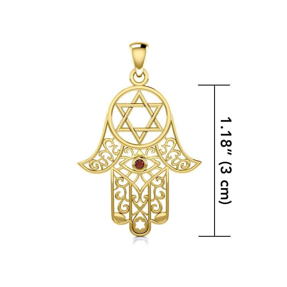 Maura Gems and Jewellery Hamsa and Star of David Solid Gold Pendant with Gemstone GPD5079