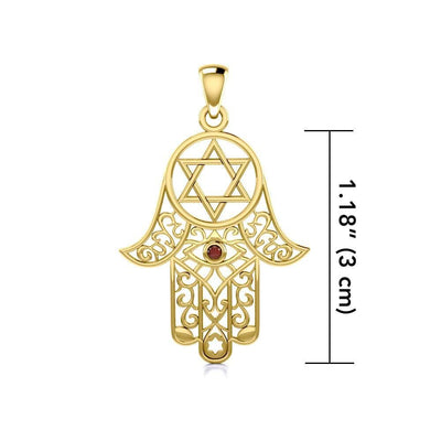 Maura Gems and Jewellery Hamsa and Star of David Solid Gold Pendant with Gemstone GPD5079