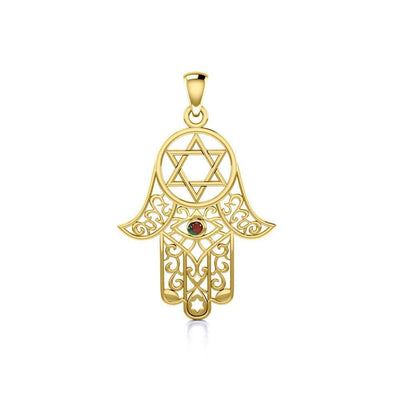 Maura Gems and Jewellery Hamsa and Star of David Solid Gold Pendant with Gemstone GPD5079