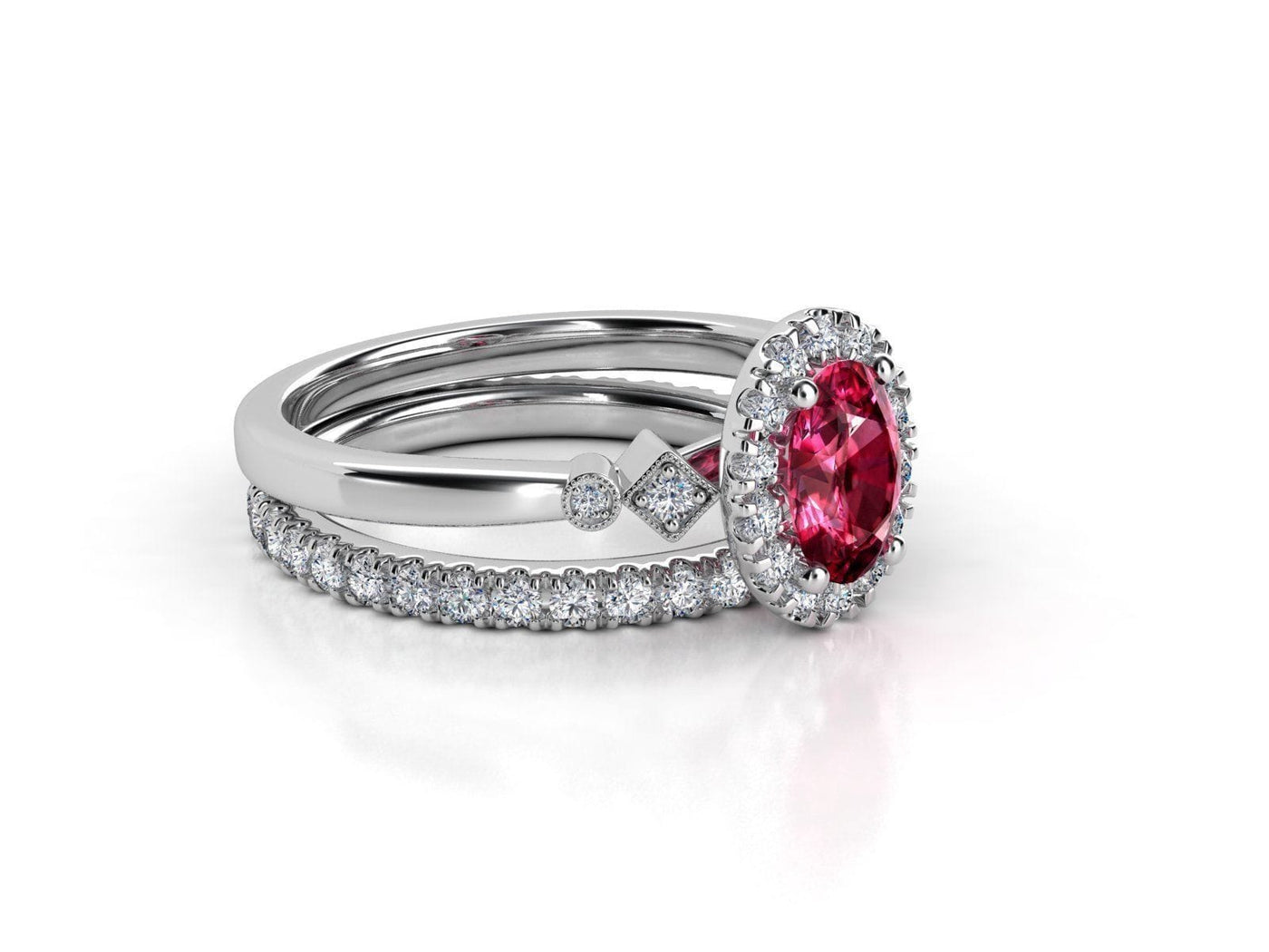 Maura Gems and Jewellery Natural spinel and diamond stack ring white gold 18k