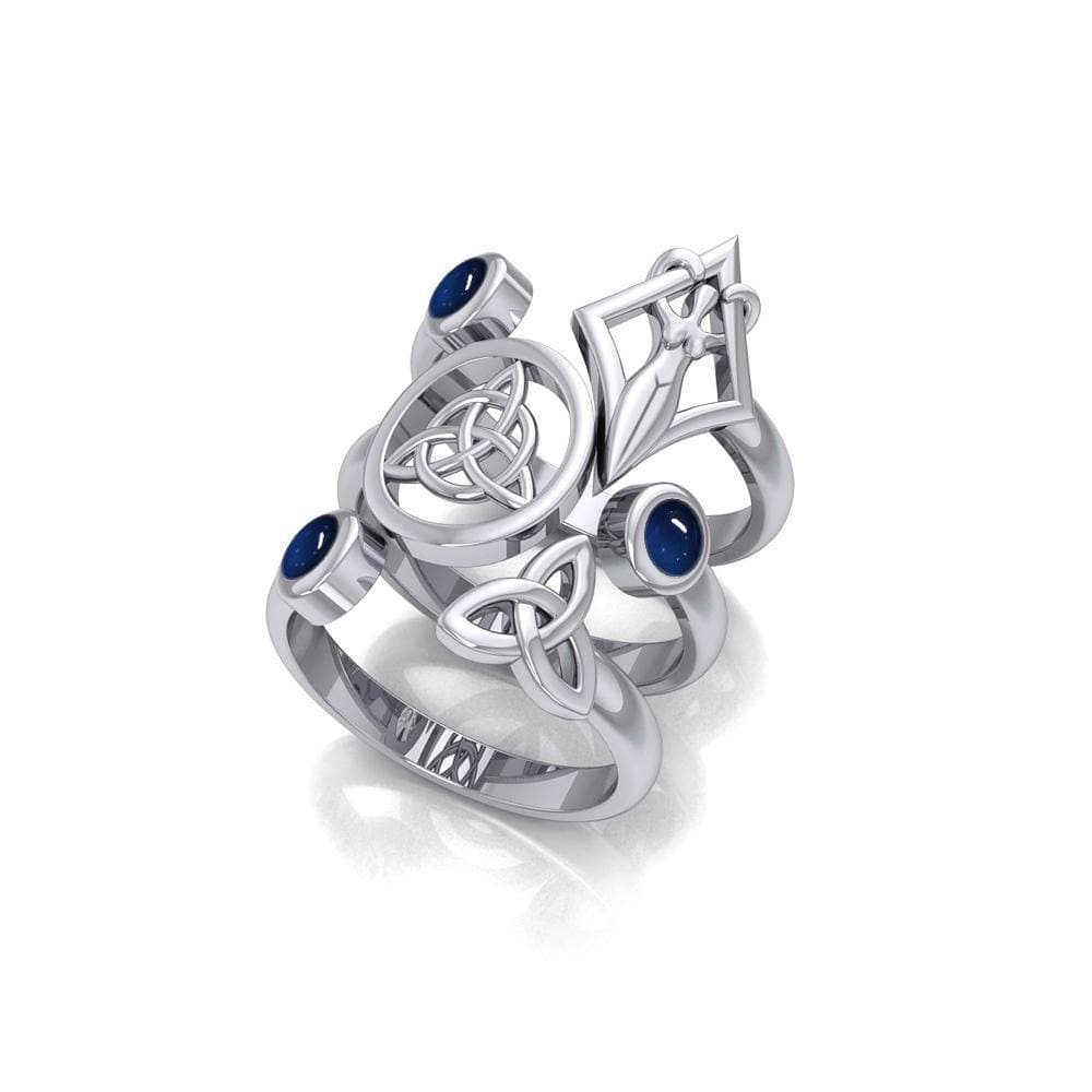 Maura Gems and Jewellery Silver Trinity Knot Triquetra and Goddess Stack Ring with Gemstone