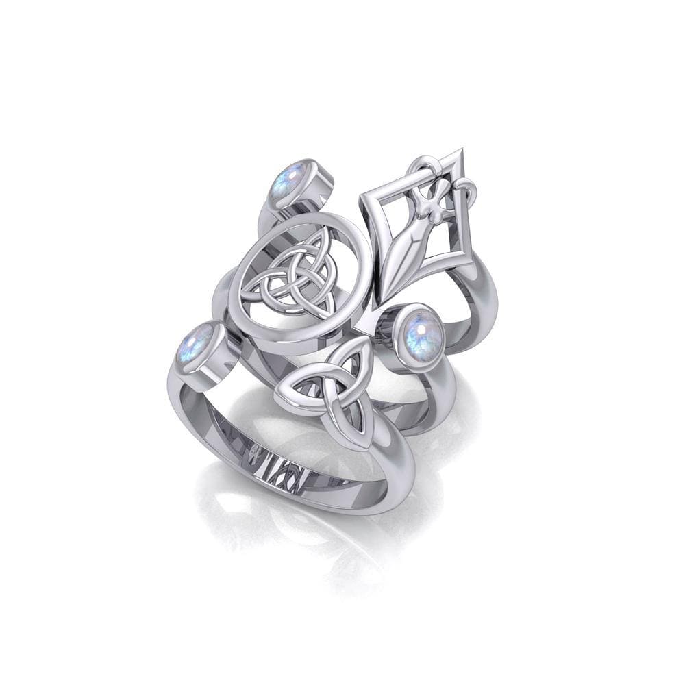 Maura Gems and Jewellery Silver Trinity Knot Triquetra and Goddess Stack Ring with Gemstone