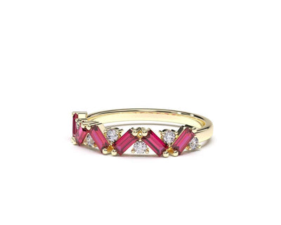 Maura Gems and Jewellery Sweet Rubies 6 x 4mm and 7 round 2mm diamonds in 18k white gold ring